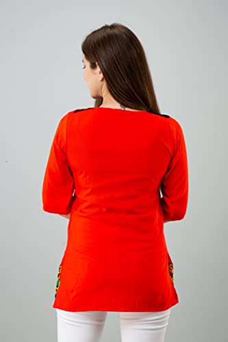 Image of Women's Rayon Embroidery Work Short Top | Short Kurti for Women | Embroidered Straight Rayon Kurta | Tunic Tops for Women