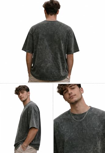 Image of boffi ... 100% Cotton Oversized T-Shirt Unisex Drop Shoulder Dye Washed Street Look Black Pack of 1