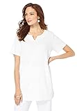 Roaman's Women's Plus Size Notch-Neck Soft Knit Tunic Short Sleeve T-Shirt - 2X, White
