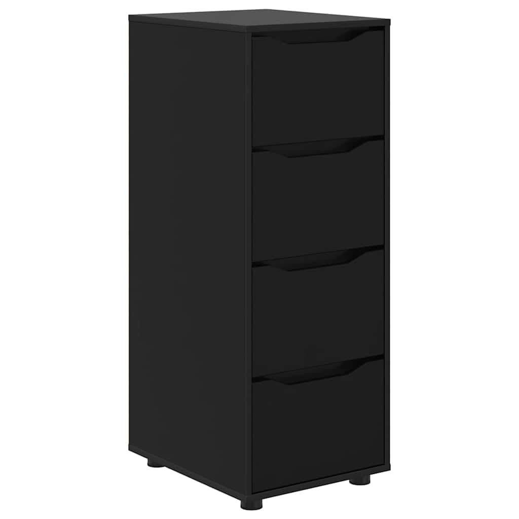 Aufbewahrungsschrank Schwarz 40 x 48 x 105 cm, Beistellschrank aus Holzwerkstoff mit 4 Schubladen, schlanker Schubladenschrank für Wohnzimmer und Schlafzimmer
