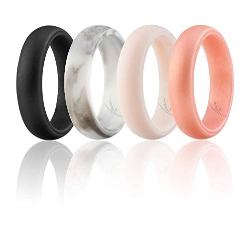 ROQ Silicone Wedding Ring for Women, Set of 4 Silicone Rubber Wedding Bands