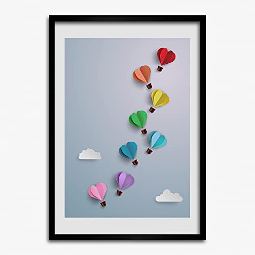 Cadre MDF 50x70 cm Tulup avec affiche moderne de ballons coeur pour decoration murale