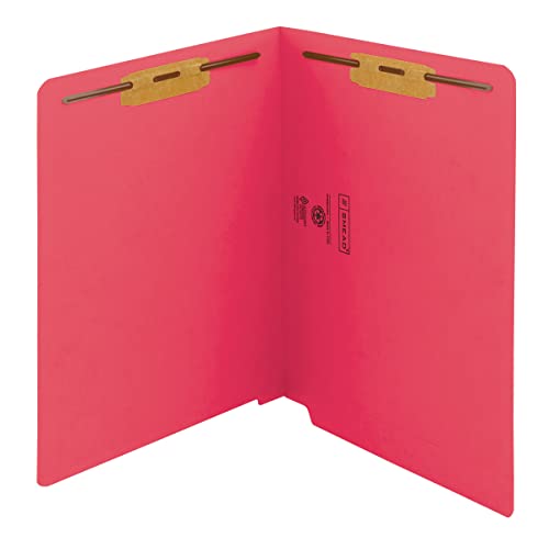 Image of Smead End Tab Fastener File Folder, Shelf-Master Reinforced Straight-Cut Tab, 2 Fasteners, Letter Size, Red, 50 per Box (25740) (Pack of 5)
