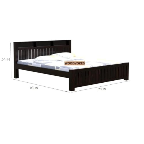Image of Sheesham Wood Bed Without Storage Solid Wooden Cot Bed Elegant and Functional Bedroom Living Room Home (Plan Slate Design, King)