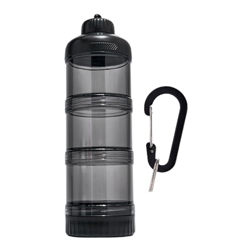 KESOTO Proteinpulverbehälter Reisebox mit 3 Schichten Und Karabiner für Sportler Workouts Und Unterwegs, Schwarz