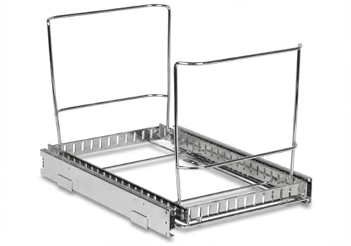 HOLDN’ STORAGE Pull-Out Cabinet Trash Can Organizer, Fits 9 Gal/35 Qt Bins, Heavy-Duty Chrome Frame, Soft-Close Slide, Adaptable Mounting Options, Fits 12”+ Cabinet Opening, Bin Not Included