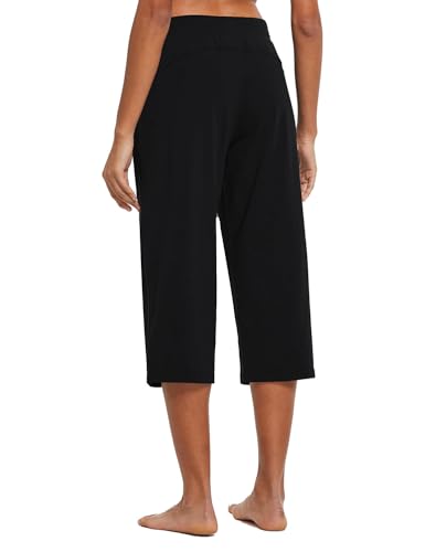 baleaf Women's Wide Leg Capris Yoga Cotton Crop Pockets Summer Capri Sweatpants Loose Lounge Casual Workout Pants4