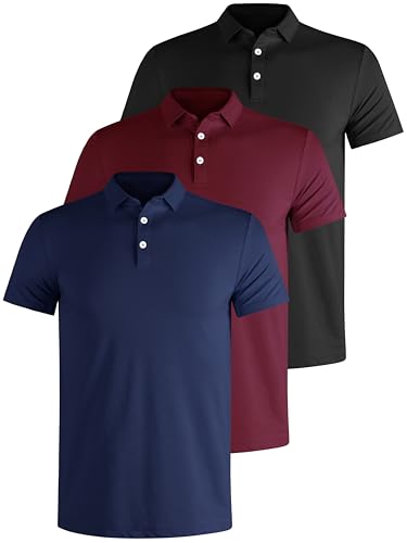 Image of E-LIINJOYE 3 Pack Men's Casual Polo Shirts Breathable Cotton Pique Polos Tops Golf Work Shirts Short Sleeve Slim Fit,4XL,3P2