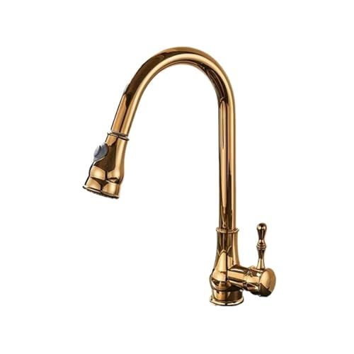 Grifo de cocina desplegable de bronce negro, modo rociador/corriente, montaje en encimera, giratorio de 360 ​​grados, frío y caliente(Gold)