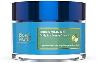 Blue Nectar Natural Vitamin C Face Cream for Glowing Skin, Dark Spot Removal with Green Apple & Almond Oil (13 Herbs, 50g)
