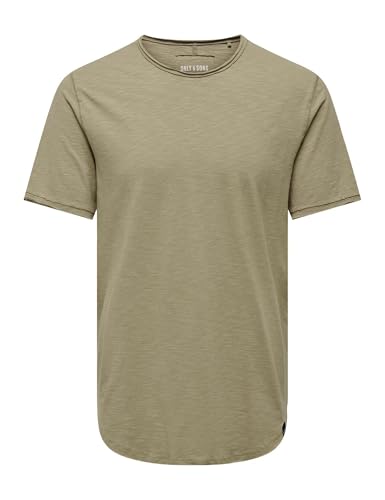 Herren O&S Rundhals T-Shirt Langes Einfarbiges Kurzarm Shirt Basic Shortsleeve aus Baumwolle ONSBENNE