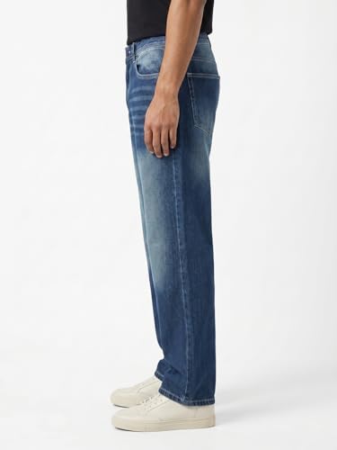 Image of Men's Wide Leg Green Baggy Denim Jeans | Loose Fit Streetwear Denim Pants for Men | Stylish Vintage Fashion Comfortable Denim Jeans