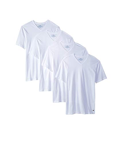 Tommy Hilfiger Men's Undershirts 4 Pack Cotton Classics V-Neck T-Shirts, White/White/White/White, X-Large