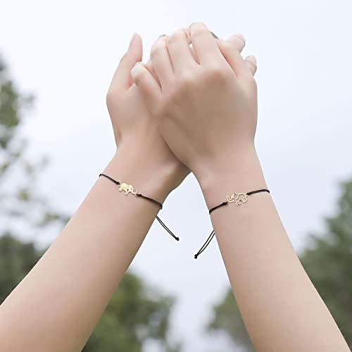 Ascona Mother Daughter Bracelets Set For 2/3, Mom Daughter Elephant Matching Bracelet, Mommy And Me Mothers Day Valentines Day Gifts (Gold) #TOP4