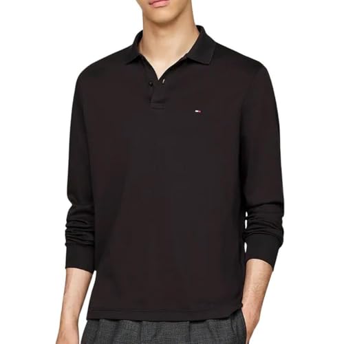 Tommy Hilfiger Polo de Manga Larga Hombre Liquid Cotton Regular Fit, Negro (Black), S