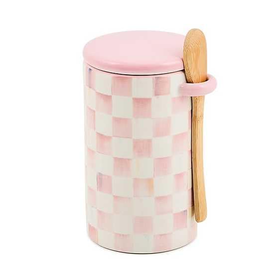 MACKENZIE-CHILDS Ceramic Farmhouse Canister, Kitchen Storage Container with Lid, Pink-and-White Rosy Check