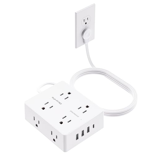 Surge Protector Power Strip, Olcorife 20ft Long Extension Cord with 8 Outlets 4 USB Ports(1 USB C), Flat Wall Plug Outlet Extender, College Dorm Room Essentials, White