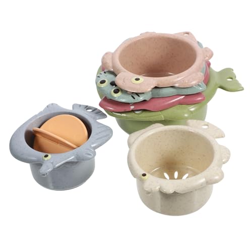 PAMINGONO かわいい魚型バスカップおもちゃ入り ちゃん用洗澡玩具 耐久性のある小麦ストロー素材 お風呂やプール遊びにな知育感覚玩具 創造