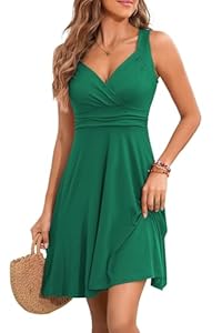 YUTILA Sommerkleid Damen V-Ausschnitt Ärmelloses Kleider Midi Blumenmuster Leicht Kleid Strandkleid
