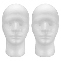 FIXOSHEE 2pcs White Male Foam Mannequin Head 11 Inch for Wig Display, Hat and Eyewear Retail Stand, Makeup Practice and Tabletop Accessory Holder