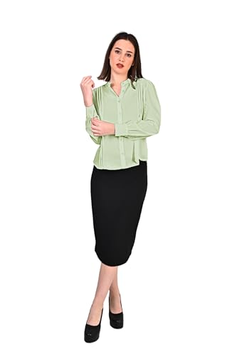 Image of Women's Regular Fit Solid Pleated Cotton Blend Shirts
