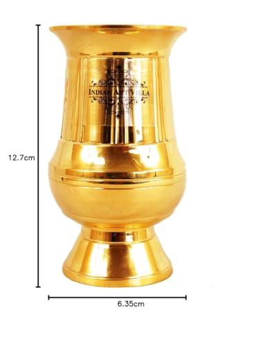 Image of INDIAN ART VILLA Brass Gold Vertical Lining Glass, Traditional Drinking Glass for Water, Lassi, Buttermilk & Milk, Elegant Serveware Tumbler for Home, Kitchen & Restaurant, 200 ML, Set of 6