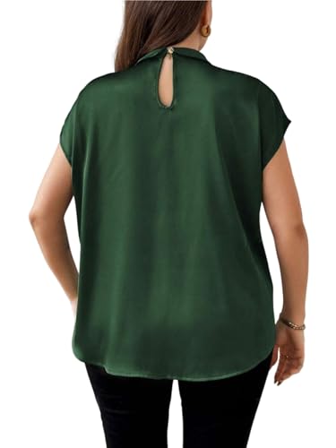 ZAFUL Women's Plus Size Satin Shirt Short Batwing Sleeve Solid Blouse Twist Knot Casual Loose Tops3