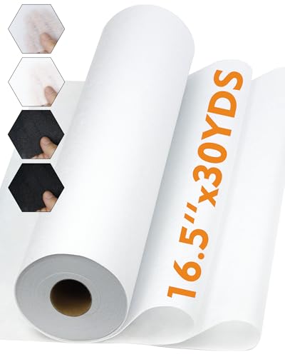 PLANTIONAL Light Weight White Iron-On Non-Woven Fusible Interfacing: 16.5 x 30yds Light Weight Non-Woven Interfacing Iron On Polyester Single-Sided Interfacing for DIY Crafts Supplies