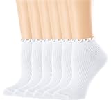 Mcool Mary Womens Ankle Ruffle Socks White Casual Cotton Frilly Breathable Cute Knit Lettuce Trim No Show Socks 6 Pack