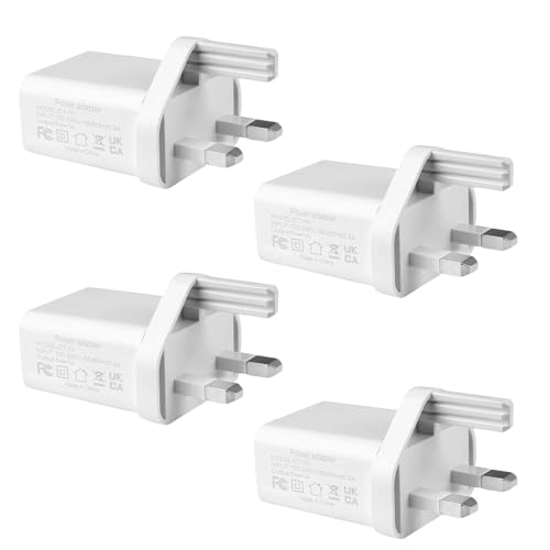 4 Pack USB Charger Plug 5V 1A Mains Power Adapter Single Port White Compact USB Plug Compatible with Smartphones Tablets Headphones Smartwatch Toys 5v 1a power supply plug adaptor (white)