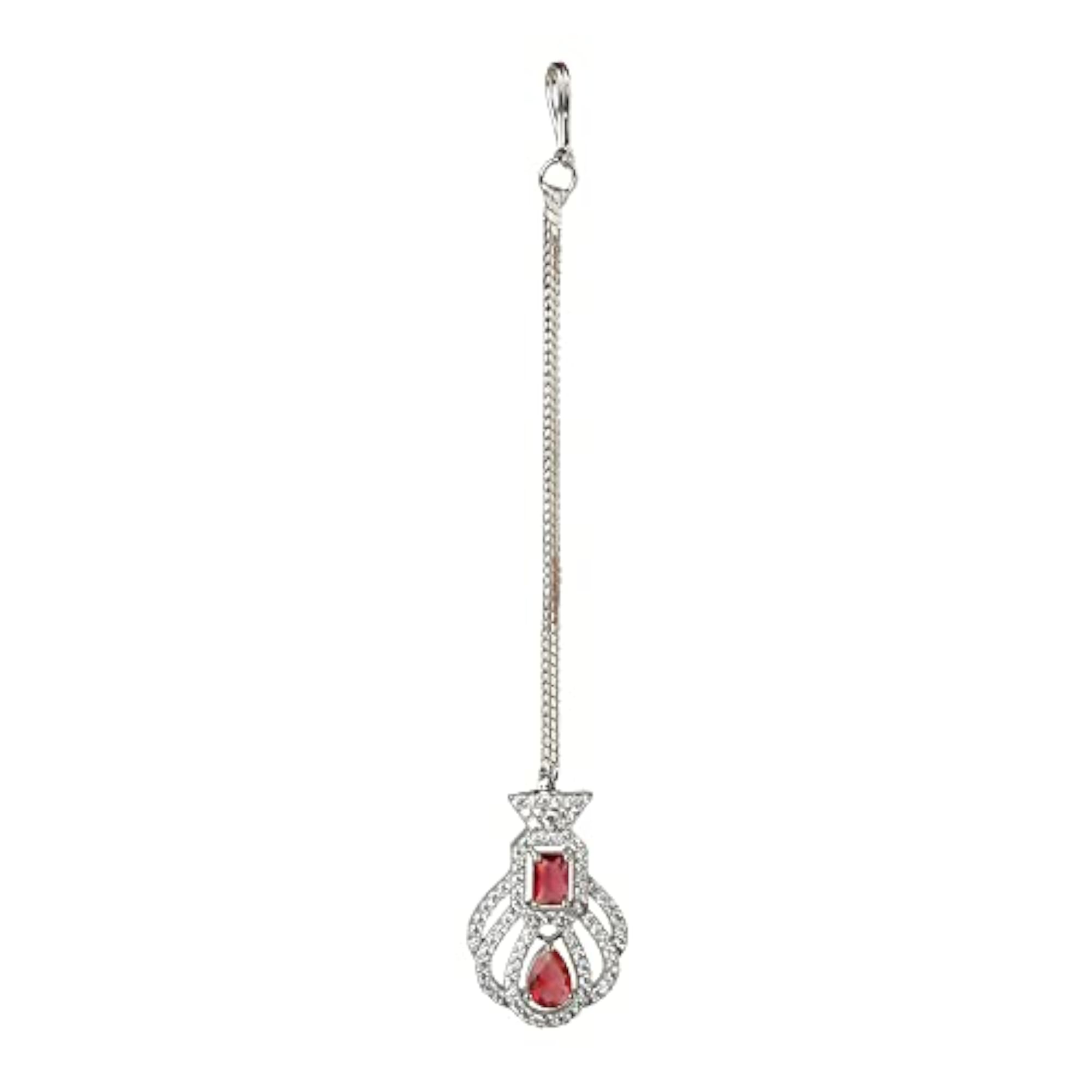 Women's Silver Plated AD & CZ Studded Crystal Maang Tikka