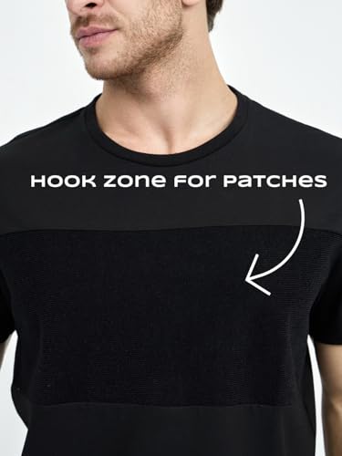 Men’s Customizable Black T-Shirt with Patches Area, Regular Fit, Boat Neck, Soft Cotton-Lycra Blend for Personalization