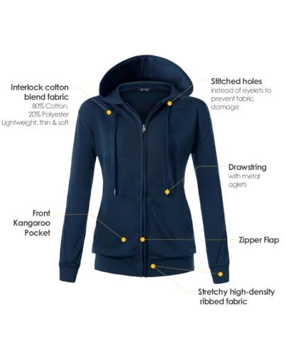 Image of GIVON Womens Casual Zip Up Hoodie Cotton Blend Soft Fabric Basic Layering Hooded Jacket with Kangaroo Pocket