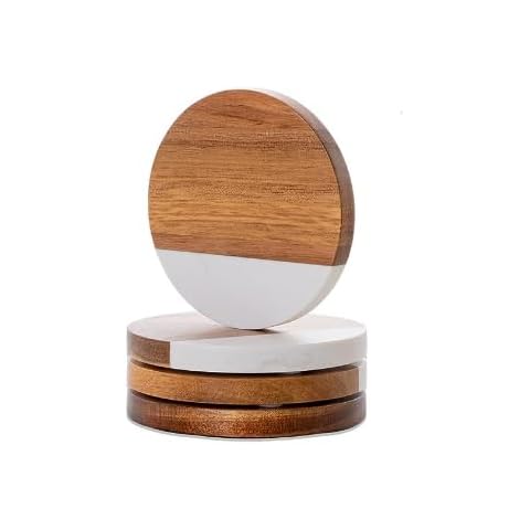 Marble Acacia Wood Drinks Coasters Set of 4, Acacia Wooden Coasters for Coffee Table Dining Table Desk Modern Coasters Christmas Housewarming Home Office 4 Pcs Cover