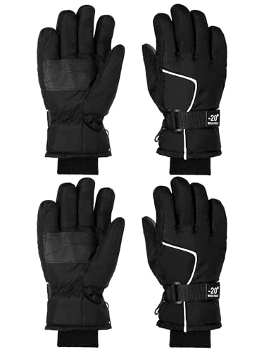Image of SATINIOR 2 Pairs Kids Waterproof Winter Snow Gloves Ski Gloves for Boy Girl Outdoor Warm Thickening Snowboard