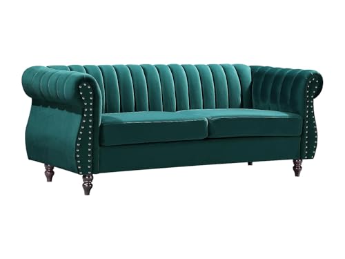 Vente-unique-Sofá Chesterfield de 3 plazas de Terciopelo Verde Esmeralda Trumbo