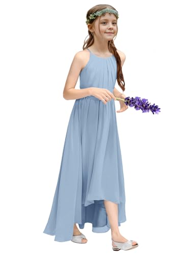 Fancy Girls Dresses Teen Junior Bridesmaid Dress Halter Neck Sleeveless Chest Pleated Backless Crossed Straps Dress3