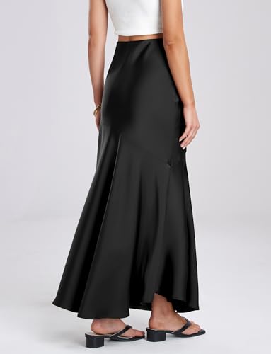 FEOYA Silk Skirts for Women Satin A Line Midi Skirt Elastic Waistband Flared Flowy Mermaid Hem Wedding Elegant Solid Skirt2