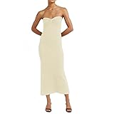 Women’s Midi Dress Sexy Sweetheart Neck Ribbed Knit Twisted Backless Sleeveless Summer Beach Party D