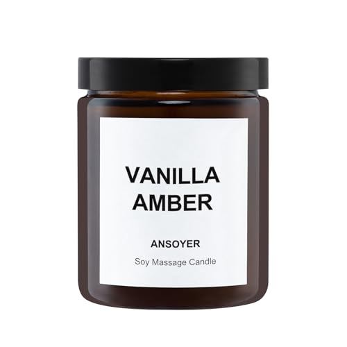 Massage Oil Candles, Massage Candles for Relation Gifts, Body Oil, Body Lotion, Edible Soy Wax + Hemp Seed Oil Based, Candle That Turns into Massage Oils, Jars- 7 OZ (Vanilla Amber)
