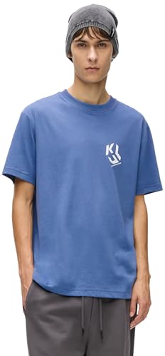 KARL LAGERFELD JEANS Mens Regular Short Sleeve Monogram Logo Tee Regular Fit Washed Federal Blue M