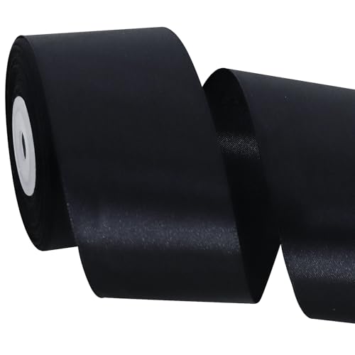 TONIFUL breites schwarzes Satinband, 5,1 cm x 22,8 m, solides Stoffband, Rolle für Valentinstag, Basteln, Stuhlschärpe, Geschenkverpackung