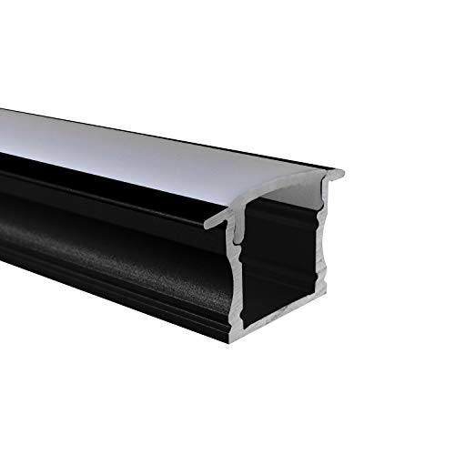 Alumino | LED Aluminiumprofil Schwarz | 100 cm | Einbauprofil | Opale Abdeckung | für 12 mm LED-Streifen | Main Cover