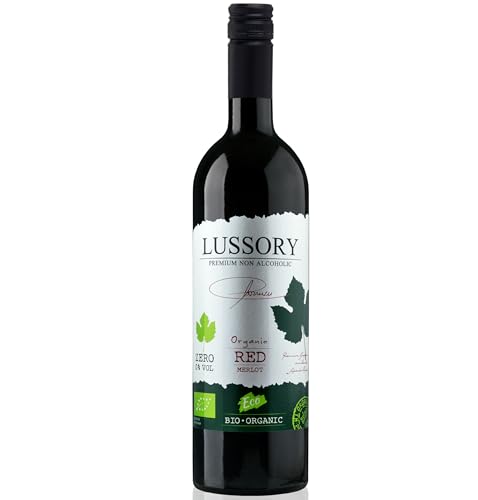 Lussory Organic Merlot Dealcoholized 0.0% Non Alcoholic Wine Red From Spain, Low Calories, Organic, Vegan (750ml, 1 Bottle)