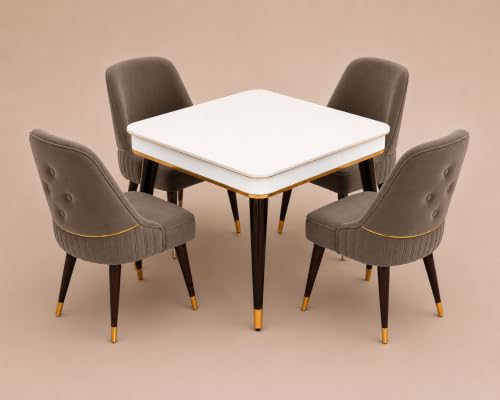 Image of WOODEN SPACE 4 Seater Wooden Dining Table Set | Urban Marble Top Dining Table with Chairs for Dining Room & Kitchen (Modern Grand Aura Brown) (42 x 42 x 30 inch)