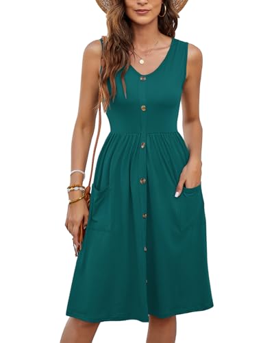 Image of MOLERANI Women Summer Dresses Sleeveless Casual Loose Swing Button Down Midi Dress with Pockets