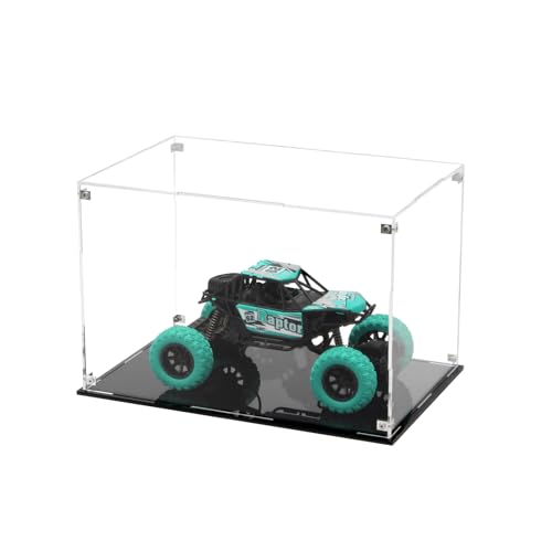 Image of 12x8x8Inch Rectangle Clear Acrylic Boxes for Collectibles Display | Assemble Storage Box Action Figures Display Case with Black Base, Removable Dustproof Showcase for Car Models Home Storage