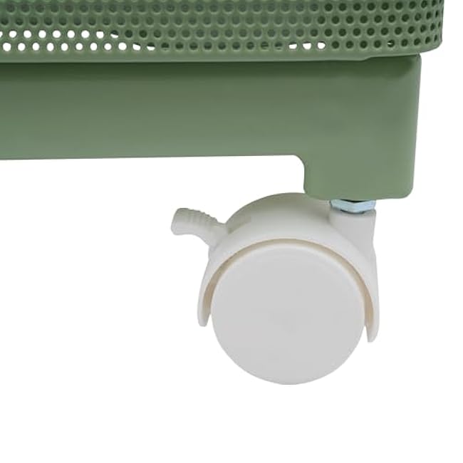 4 Tier Rotating Kitchen Storage Rack Cart with Wire Basket, Carbon Steel Fruit and Vegetable Baskets Bowls for Kitchen with Wheels & Top Lid, Rolling Storage Cart for Cans Snacks (Green)-FY7vWAWE