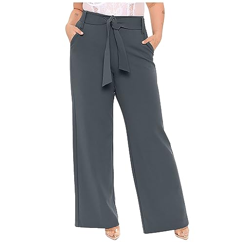 Women's High Waist Wide Leg Pants Casual Dressy Drawstring Palazzo Pant Relaxed Solid Straight Trousers with Pockets