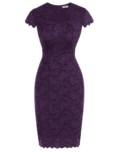 Image of GRACE KARIN Cocktail Dresses for Women Cap Sleeve Lace Dress | Business Casual, Semi Formal Pencil Dress for Wedding Guest, derby, party, banquet, Elegante, Spring Summer, bodycon dress
